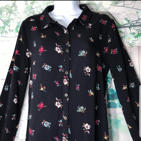 WAS  $99  EYESHADOW Floral Button Down Long Shirt Dress - Picture 2 of 12